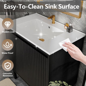 English Elm 30 Inch Bathroom Vanity with Sink — Floor-Standing Stability, Soft-Close Drawers, Ample Storage, Durable Finish Black 35.47 L x 8.07 W x 21.85 H W3520S00015