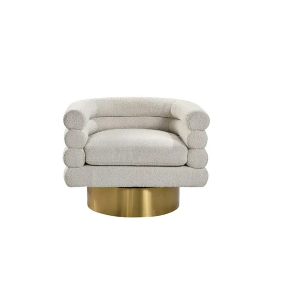 English Elm Modern Boucle Upholstered Barrel Swivel Chair with Brushed Gold Base for Living Room Cream B011P426602