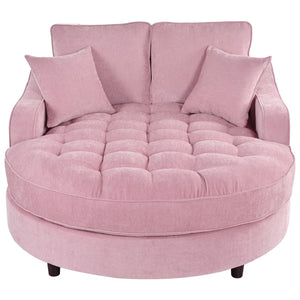 English Elm 55" Modern Chaise Lounge Sofa Bed Upholstered in Soft Chenille with Tufted Round Seat & Pillows, Durable Frame Pink N719P256002P