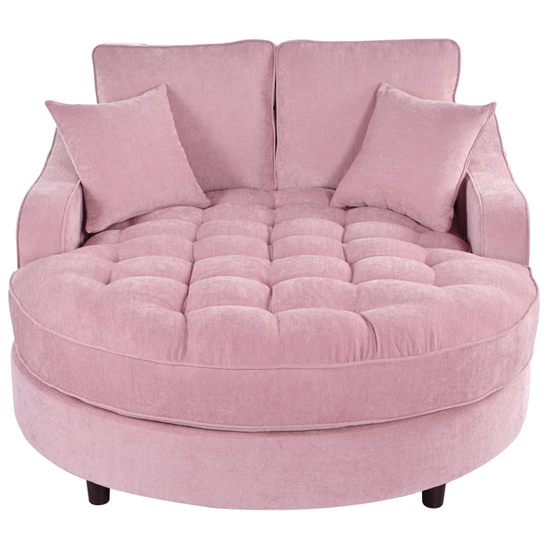 English Elm 55" Modern Chaise Lounge Sofa Bed Upholstered in Soft Chenille with Tufted Round Seat & Pillows, Durable Frame Pink N719P256002P