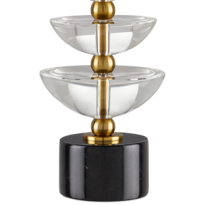 Waterfall Table Lamp - Modern Brass & Crystal Design with Black Marble Base, Off-White Shade, 27.5”