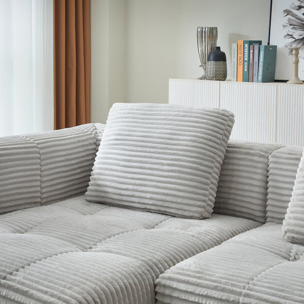 English Elm L-Shape modular compressed couch with corduroy upholstery, spring cushions, no assembly needed LIGHT GREY W2339P352934