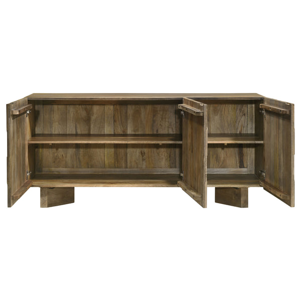 English Elm Roman Mango Brown Chevron 3-Door Server with Ornate Bracket Feet, Adjustable Shelves & Rustic Charm B062P358298
