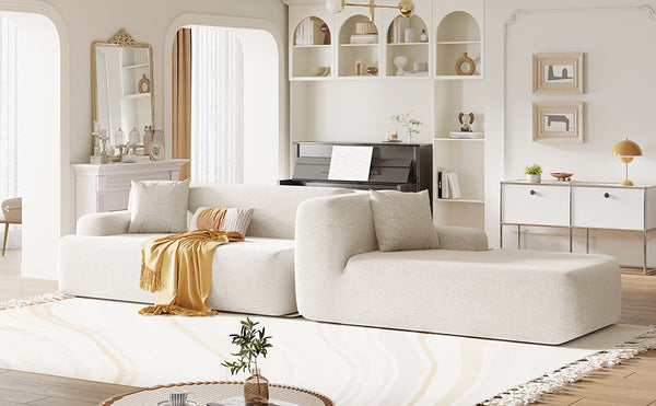 English Elm U_Style Modern Large L-Shape Modular Sectional Sofa with Foam+Pocket Spring Comfort, 3-Seater Lounge Beige WY000416AAA