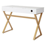 OSP Home Furnishings Juliette Vanity Desk White Top/Gold Legs