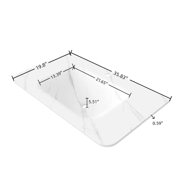 English Elm 36" Sintered Stone Vanity Top Undermount Ceramic Basin Glossy Gray Bathroom Upgrade W2615P366782