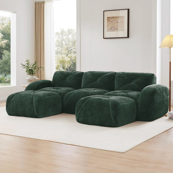 English Elm U-shaped Modular Velvet Sofa Tufted Cloud Seating for Living Room or Home Theater Green W714S01614
