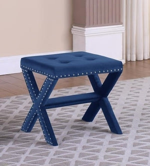 English Elm Velvet Small Tufted Accent Bench with Nailhead Trim and X-Leg Frame, Plush Foam Seat for Entryway Blue 20 L x 19 W x 7 H B011P357491