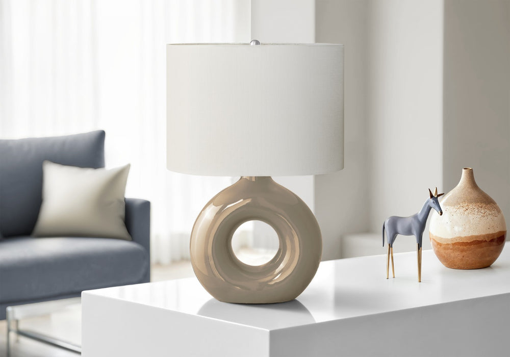 English Elm Lighting, Donut Ceramic Base Table Lamp with Ivory Oval Shade for Modern Interiors B2710P461818
