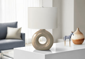 English Elm Lighting, Donut Ceramic Base Table Lamp with Ivory Oval Shade for Modern Interiors B2710P461818