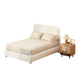 English Elm Boucle Cloud Upholstered Full Platform Bed with Adjustable Curved Headboard in White N733P439489K