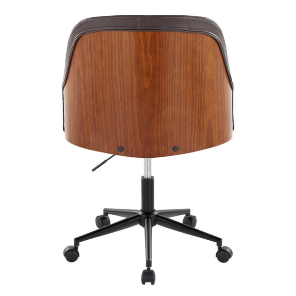 English Elm Office Task Chair Mid-century Modern Walnut Wood Faux Leather Swivel Desk Seat B202P474170