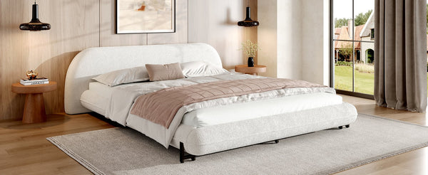 English Elm Christopher Knight Home® - Queen Upholstered Bed Frame in White Boucle with Thick Headboard, Steel & Wood Support, 83" L N757Q283653W