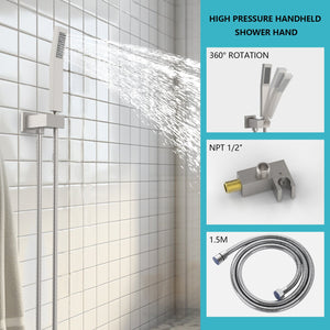 English Elm Rainfall Luxury Shower System with 10" Square Head, High-Pressure Rain + Handheld and Storage Rack Brushed Nickel T3177P269147