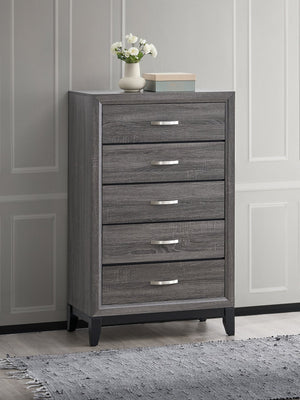 English Elm Glasgow Five-Drawer Chest with Dovetail Construction and Smooth Glides for Ample Organized Storage Gray 49 L x 34 W x 19 H B078P349539