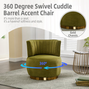 English Elm 360 Swivel Barrel Chair Plush Velvet Accent Sofa with High-Density Foam, Sturdy Frame, 300lb Capacity for Living Room Olive W395102773