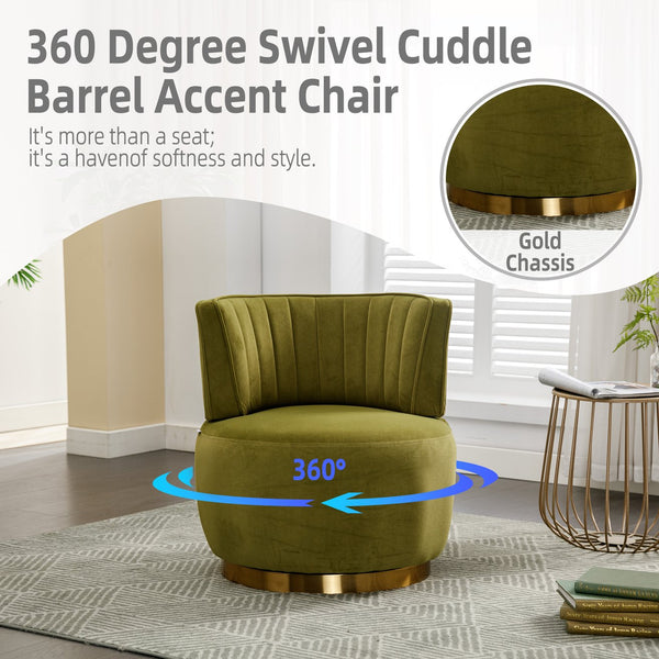 English Elm 360 Swivel Barrel Chair Plush Velvet Accent Sofa with High-Density Foam, Sturdy Frame, 300lb Capacity for Living Room Olive W395102773