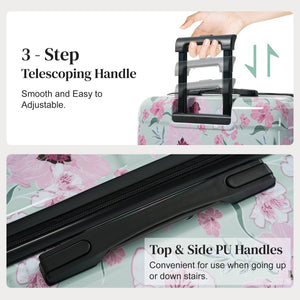 English Elm 6 Piece Hardshell Abs Travel Set with Spinner Wheels Combination Lock and Toiletry Bag Green & Pink Flower N732P391160F