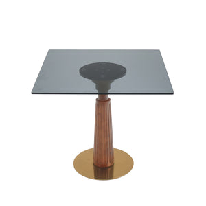 English Elm Modern Square Dining Table - 33.5" Glass Top With Wooden Legs & Gold Base For Small Spaces, 2-Person W1535S00572
