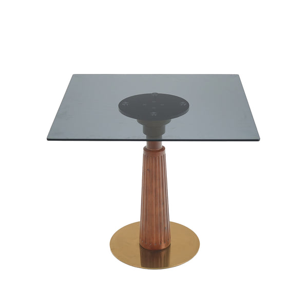 English Elm Modern Square Dining Table - 33.5" Glass Top With Wooden Legs & Gold Base For Small Spaces, 2-Person W1535S00572