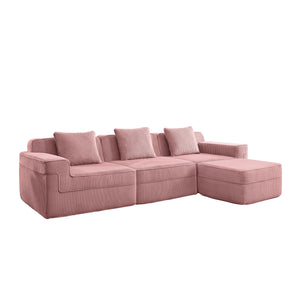 English Elm Modular 3-Seat L-Shape Sectional Sofa In Plush Corduroy - Versatile, No-Assembly Couch With Ottoman! W3041S00339
