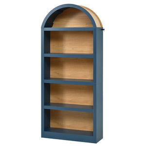 English Elm On-trend Farmhouse Two-tone Bookcase Set Arched Fabric Crown Open 5-tier Shelving Blue N721P411205C