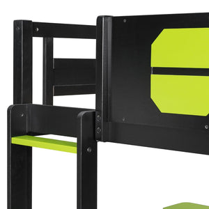 English Elm Full Size Gaming Bunk Bed with Dual Desks Usb Charging Ports and Pegboard Storage Green LT000274AAG