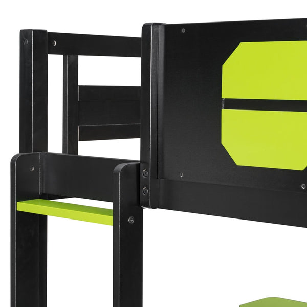English Elm Full Size Gaming Bunk Bed with Dual Desks Usb Charging Ports and Pegboard Storage Green LT000274AAG