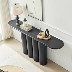 English Elm 66.93'' Slim Matte Console Table with Sculptural Cylinder Legs for Entryway or Foyer Black W876S00339