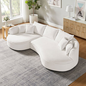 English Elm Curved Boucle Sectional Sofa - Elegant White Design For Modern Living Rooms & Comfortable Seating W876S00302