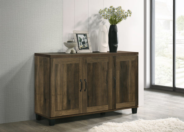 English Elm Cortona Three Door Shoe Cabinet with Oak Grain Laminate Finish for Entryway Dark Oak B2749P413396