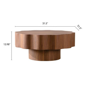 English Elm 31.5" Scalloped Round Coffee Table Walnut Grain Mdf Sculptural Living Room Accent W3158P395511