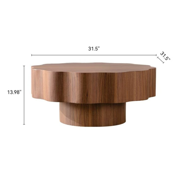 English Elm 31.5" Scalloped Round Coffee Table Walnut Grain Mdf Sculptural Living Room Accent W3158P395511