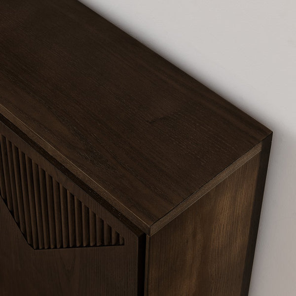 English Elm Mid Century Modern V-Shape Storage Cabinet - Stylish Buffet & Coffee Bar For Narrow Spaces, Brown W1801P362147