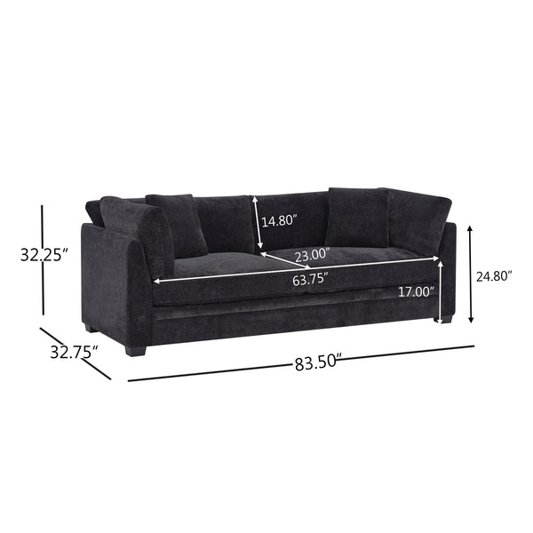 English Elm Christopher Knight Home® - 83.50" Modern Flared Arms Sofa with Chenille Upholstery, High-Density Cushions and Sturdy Legs Black N771P345835H