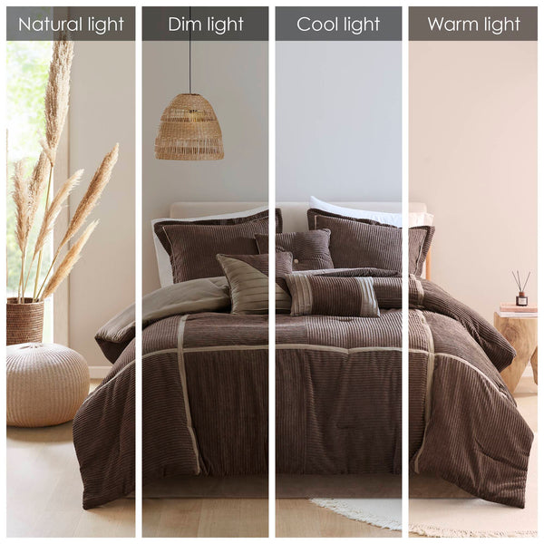 English Elm 7 Piece Micro Corduroy Comforter Set - Cozy Lodge-Inspired Design For California King Beds, Brown B035P266666