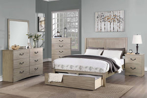 English Elm Rustic California King Panel Bed with Footboard Drawer and Antique Silver Hardware B011S02097