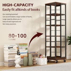 English Elm 5 Tier Rotating Corner Bookcase Rustic Brown Steel Wood Spinning Floor Shelf W2641P399191