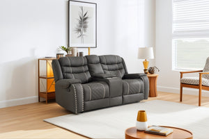 English Elm Recliner Sofa Set Microfiber Club Style with Nail Head Trim for Living Room Theater W3900S00006