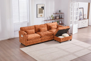 English Elm United Oversized Sectional Sofa With Movable Ottoman, Usb Ports & Modern Chenille For Cozy Living Spaces W1568S00188-GIGA