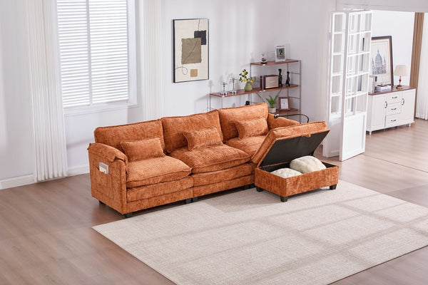 English Elm United Oversized Sectional Sofa With Movable Ottoman, Usb Ports & Modern Chenille For Cozy Living Spaces W1568S00188-GIGA