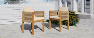 English Elm Christopher Knight Home® - Acacia Outdoor Dining Chairs Set of 2 with Rope Handles, Waterproof Washable Cushions, 400 lb Capacity Beige,Teak N779P279983B