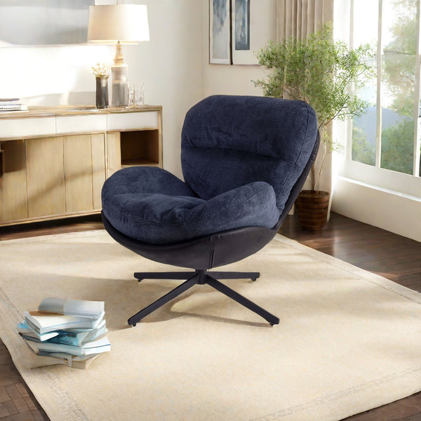 English Elm Christopher Knight Home® - 360° Swivel Office Chair Chenille and Faux Leather Accent with Metal Base, Ergonomic Plush Seating for Home and Office Black,Navy Blue N817P205024B