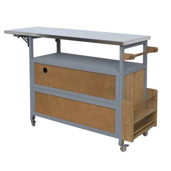 English Elm 54.33" Farmhouse Outdoor Kitchen Cart Solid Fir Frame Steel Top Storage Bbq Prep Blue Gray,Walnut Brown N767P379702B