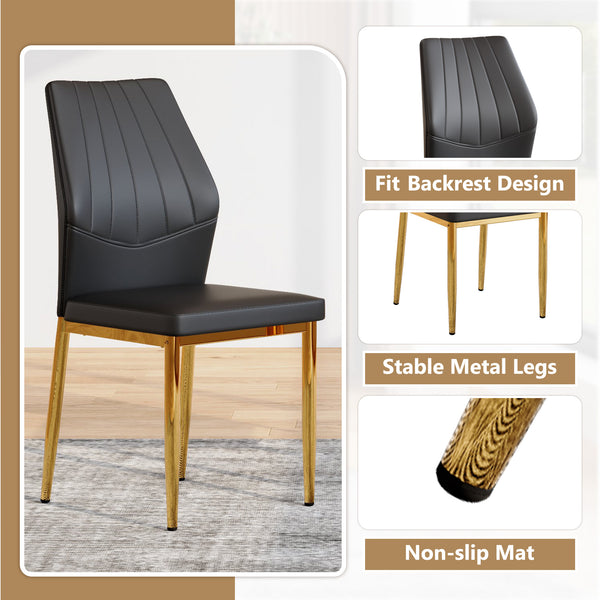 English Elm Set of 4 Brown Shell-Pattern Dining Chairs with Ergonomic Tech Fabric, Sturdy Metal Legs, 37" Black+Gold W1151P359614