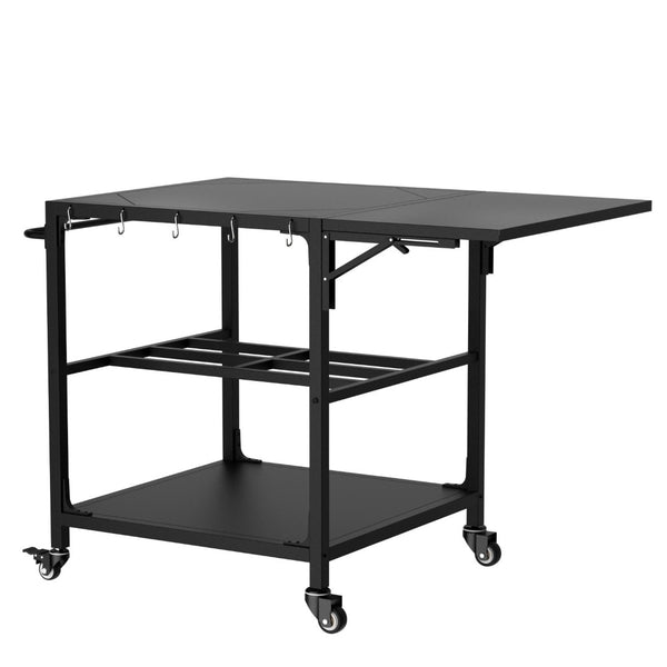 English Elm Outdoor Kamado Grill Cart with Folding Prep Surface Hooks Wheels and Storage Shelf W3190P416753