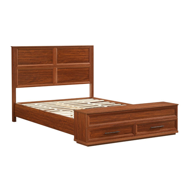 English Elm Queen Storage Bed with Geometric 3d Headboard Four Drawers and Walnut Finish W1820S00045