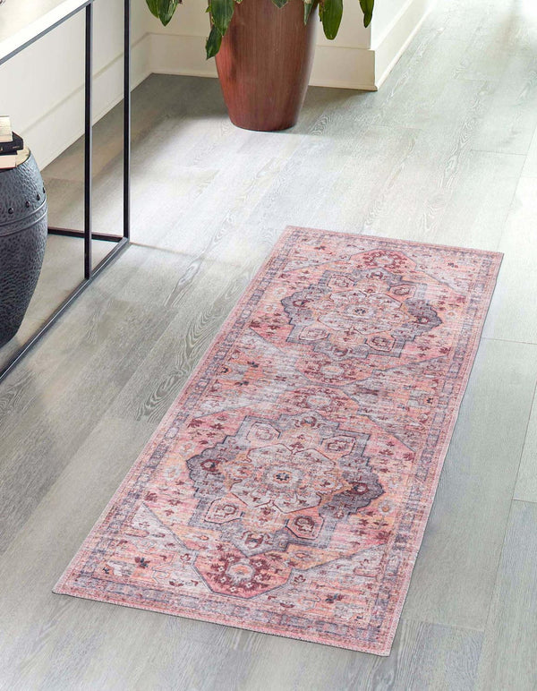 Unique Loom Mangata Melodie Machine Made Border Rug Apricot and pink, Gray/Black/Brown 2' 7" x 13' 1"