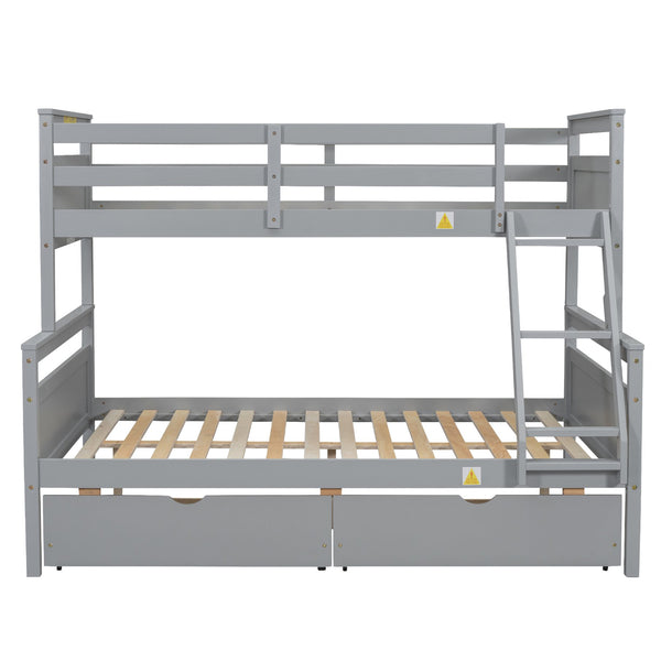 English Elm Twin Twin-over-Full Bunk Bed with Attached Ladder, Built-In Underbed Storage Drawers & Guardrail Safety Designed for Space-Saving Kids' Rooms Gray SM000119AAE-1
