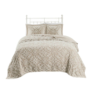 JLA Home Madison Park - 3 Tufted Cotton Chenille Bedspread Set – Oversized Shabby Chic Floral Medallion, Breathable OEKO-TEX Comfort 118 L x 120 W x 0.25H MP13-7125